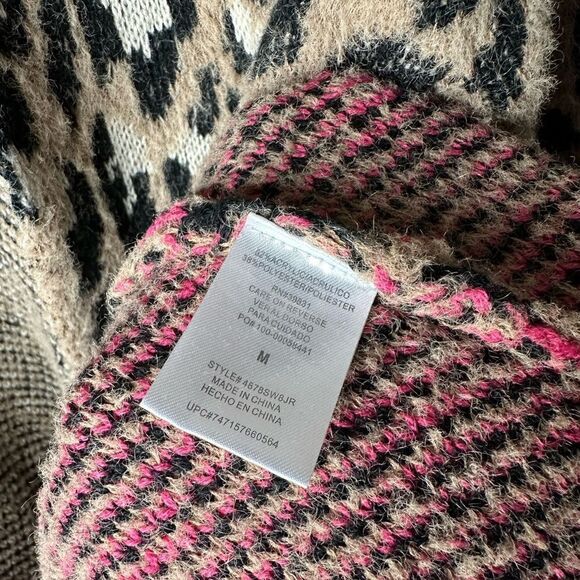 Leopard Open Front Fuzzy Cardigan Sweater M - Picture 6 of 6